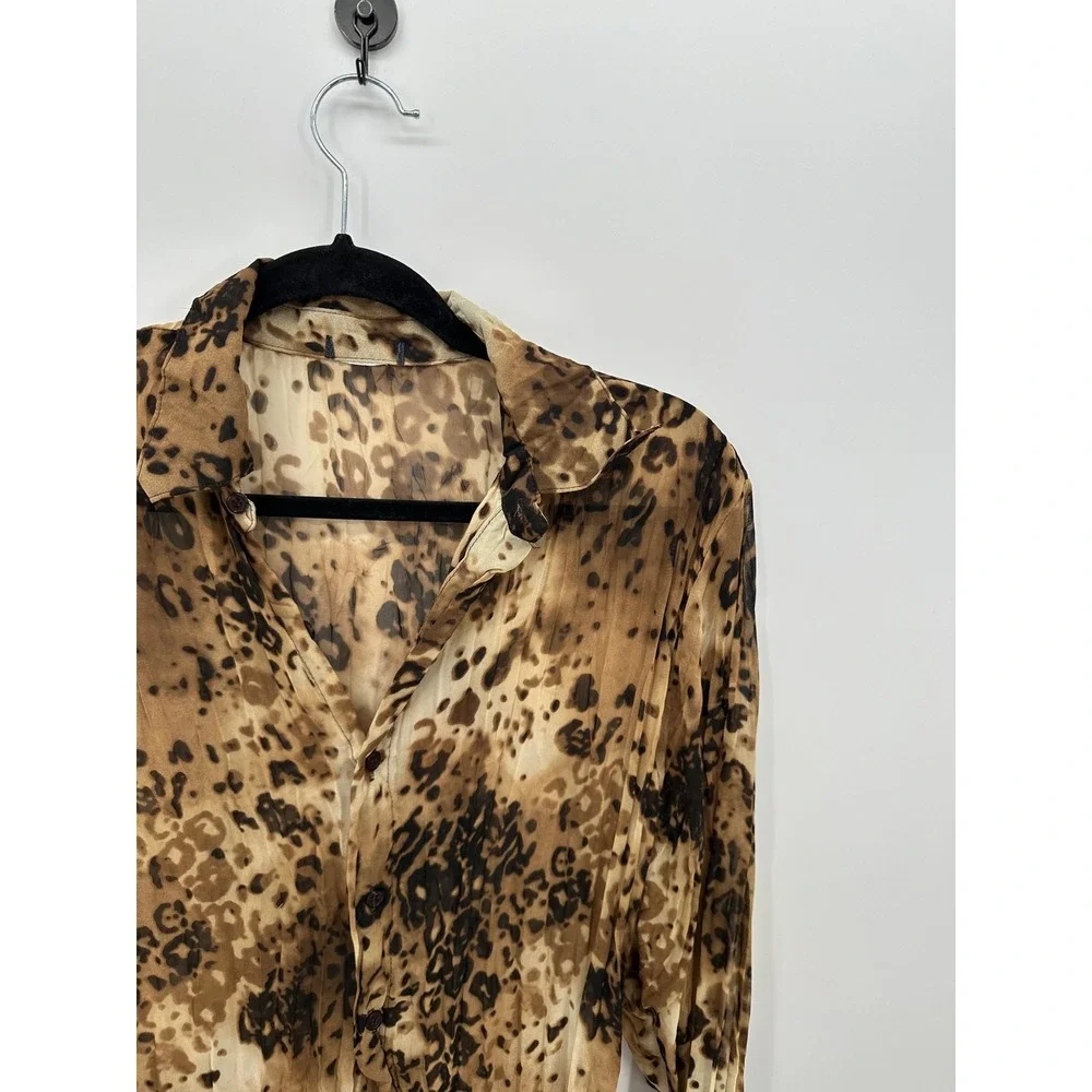 Y2K Leopard Print Button Front‎ Shirt Womens M Grunge Festival Animal Retro